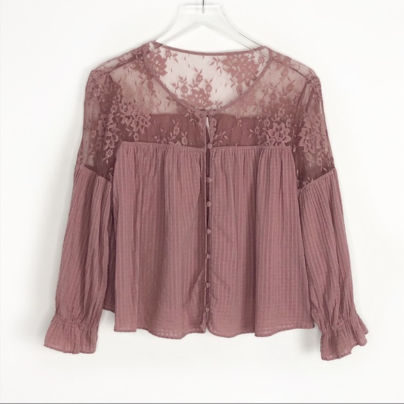 Free People Tops - FREE PEOPLE Lace and Gauze Bubble Sleeve Top Large